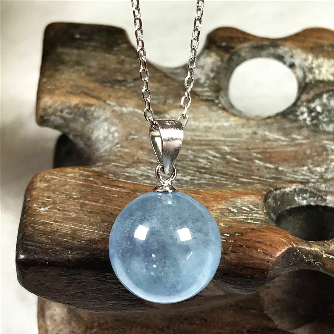925 Sterling Silver Chain Necklace Men - 13Mm Biru Alami Aquamarine Liontin Kalung