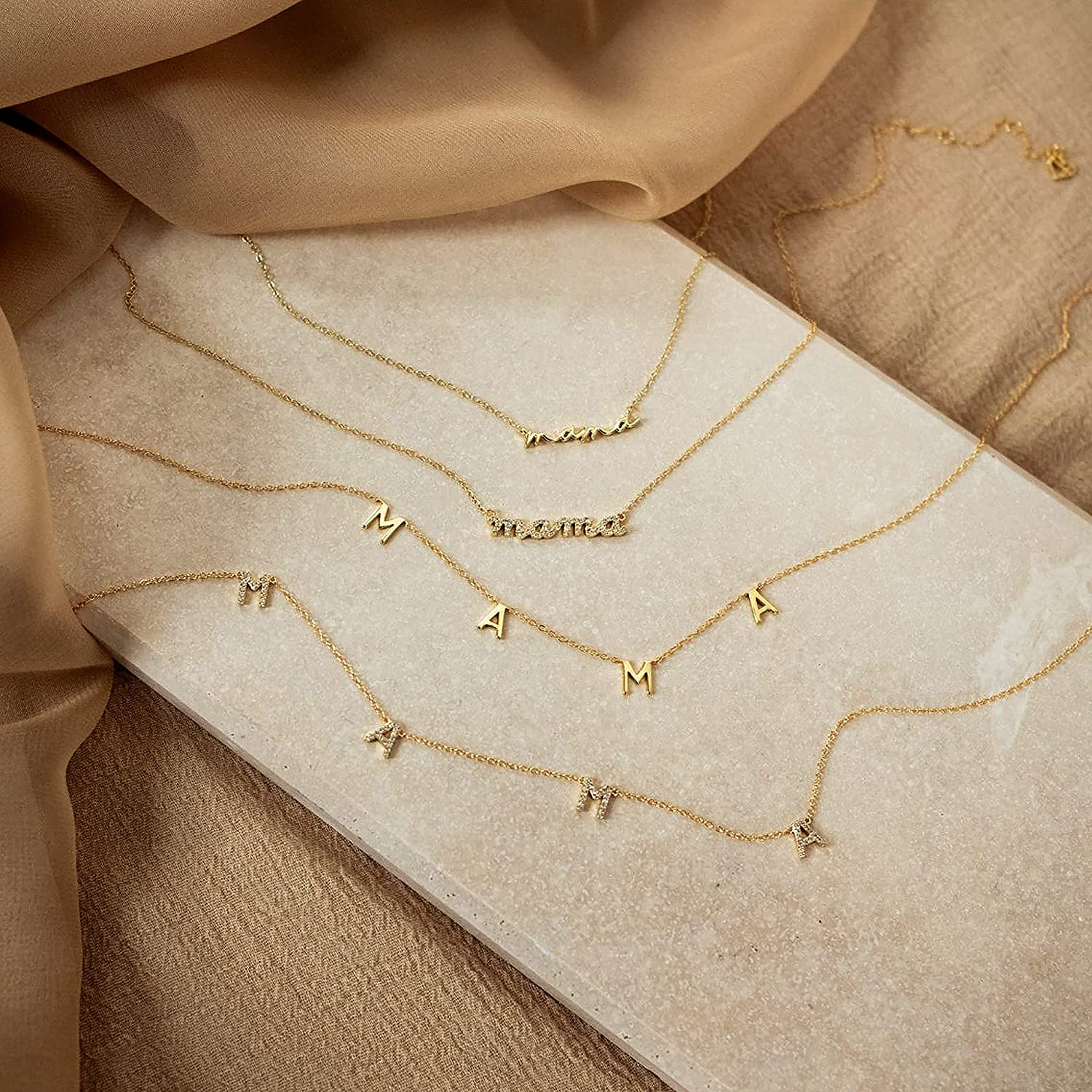 Initial Letter Necklace 18K Gold - Kalung Choker Rantai Mama Berinisi Emas