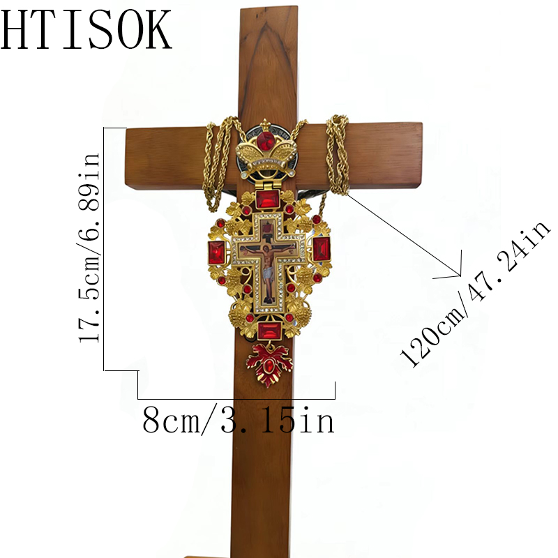 Cross Pendant Necklace Gold - Kalung Salib Ortodoks Emas Permata Merah