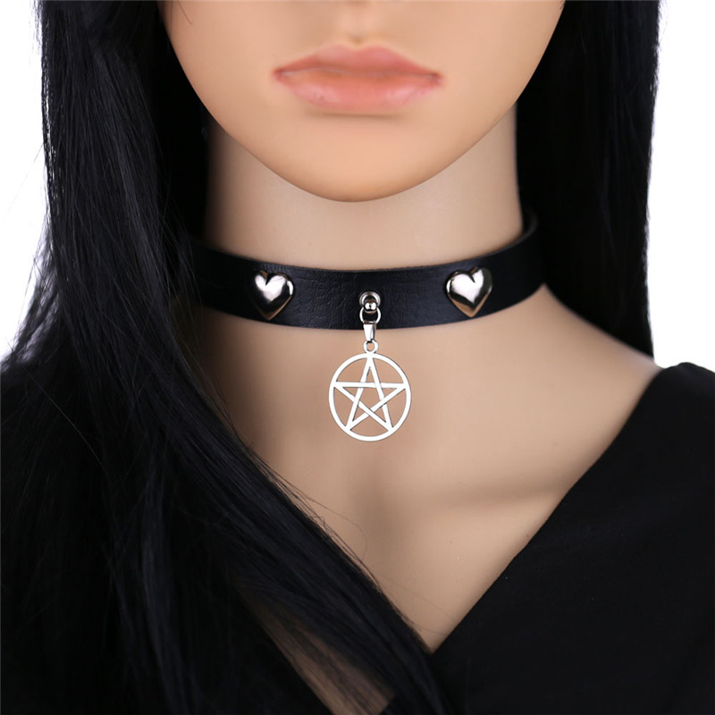 Goth Punk Spike Choker - Kalung Pentagram Choker Gotik Hitam Cosplay
