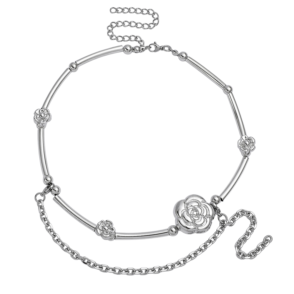 Layered Pendant Necklace Aesthetic - Kalung Choker Motif Bunga Camellia Gaya