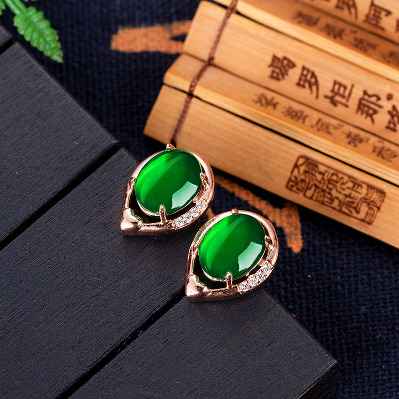 Earrings - Anting-anting bunga giok alami, manik batu