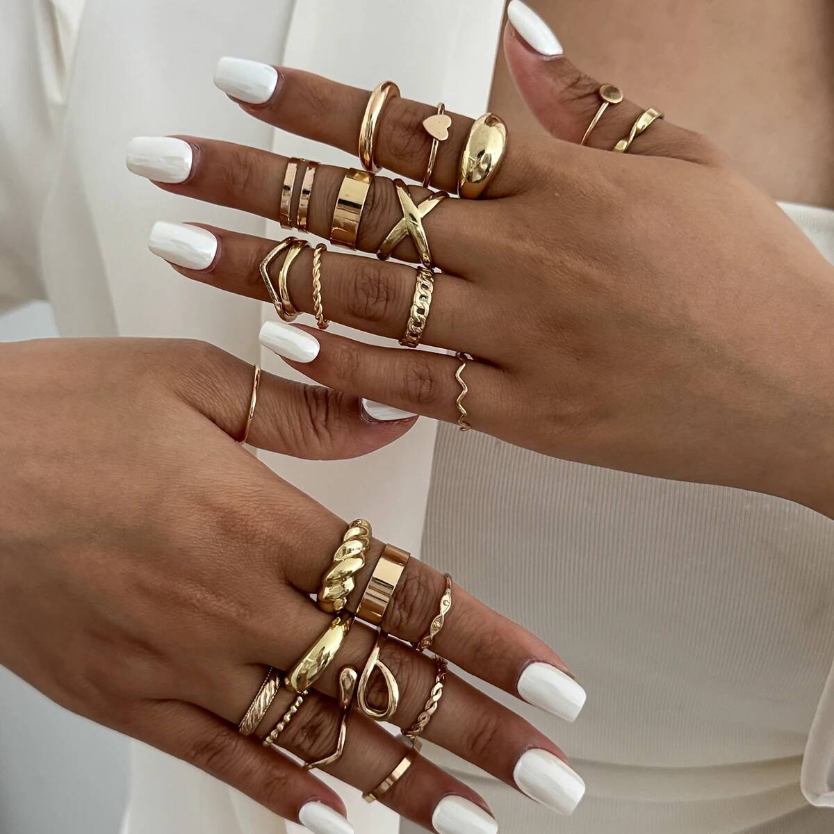 Vintage Punk Knuckle Rings Set - SHIXIN 24Pcs/Set Cincin Geometri Tak Beraturan