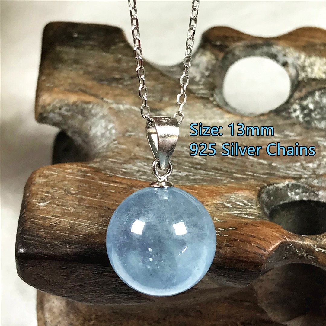 13Mm Biru Alami Aquamarine Lio - 925 Sterling Silver Chain Necklace Men ulasan dan harga