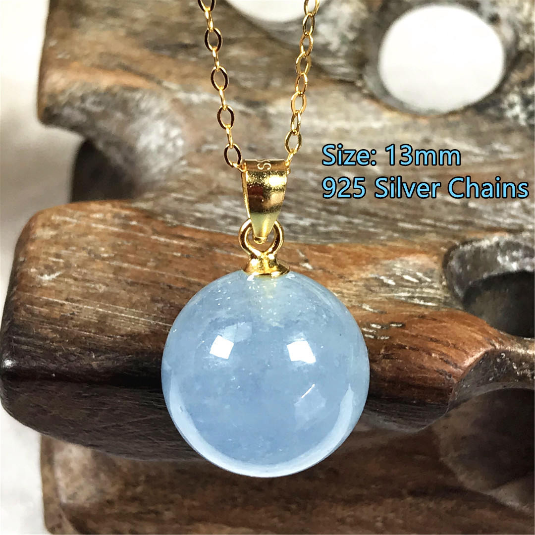 13Mm Biru Alami Aquamarine Lio - 925 Sterling Silver Chain Necklace Men ulasan dan harga