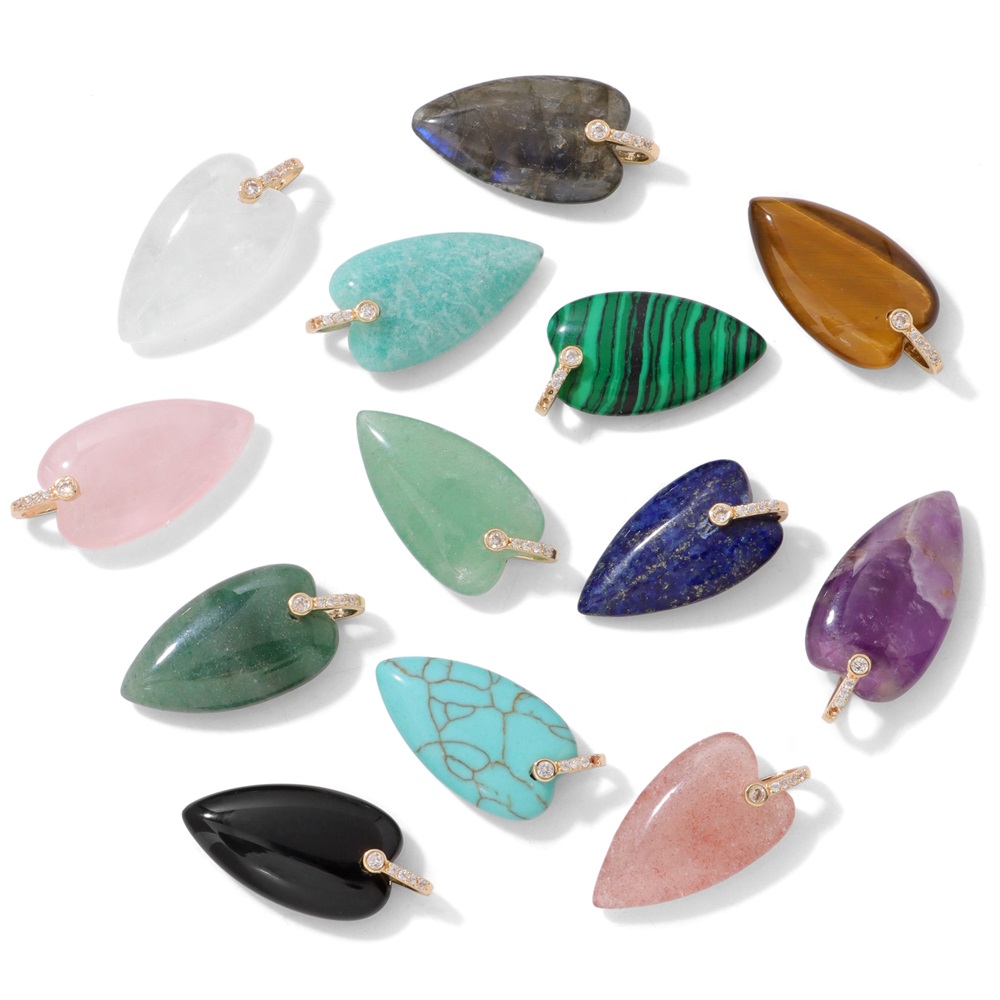 2 Buah Liontin Hati Batu Alam, - Crystal Pendant Necklace Natural Stone ulasan dan harga
