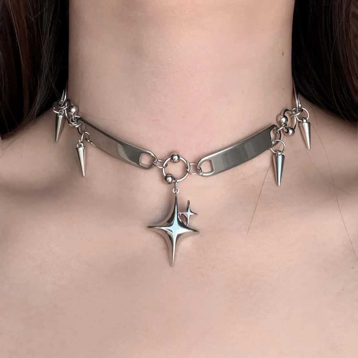 Kalung Punk Star Riveted, Perh - Goth Punk Spike Choker ulasan dan harga
