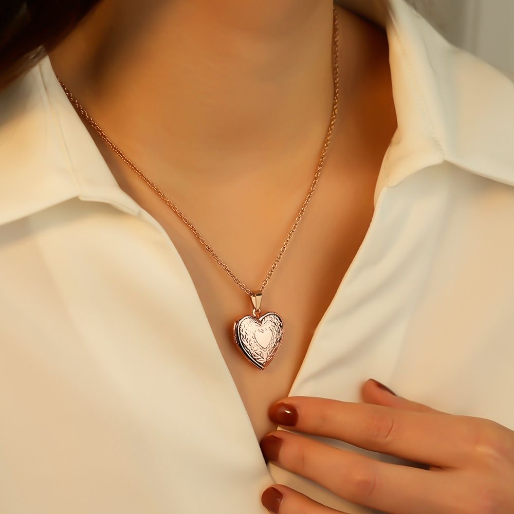 Kotak Kenangan Foto Kustom Set - Heart Locket Necklace Photo ulasan dan harga