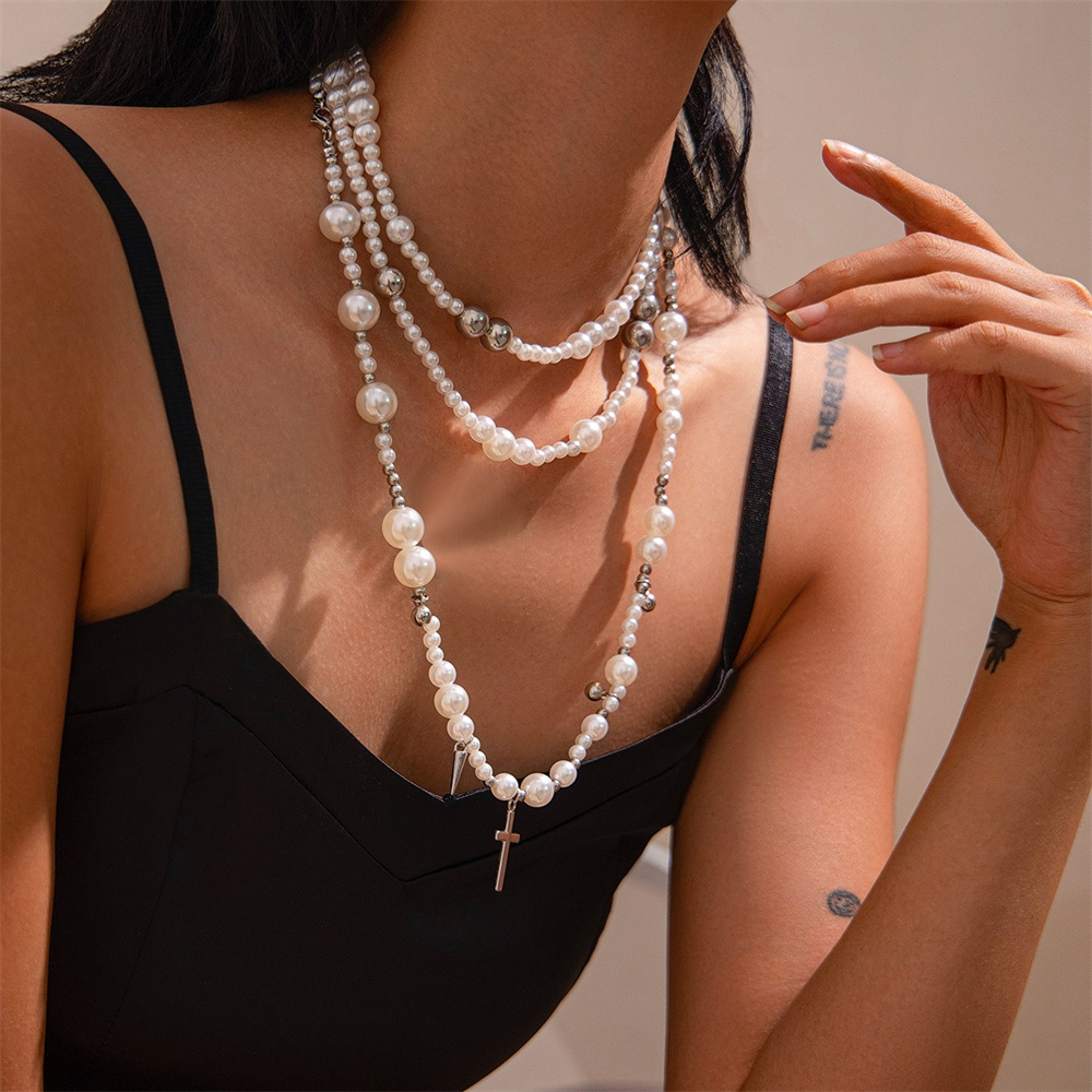 Kalung rantai manik-manik muti - Layered Pendant Necklace Aesthetic ulasan dan harga
