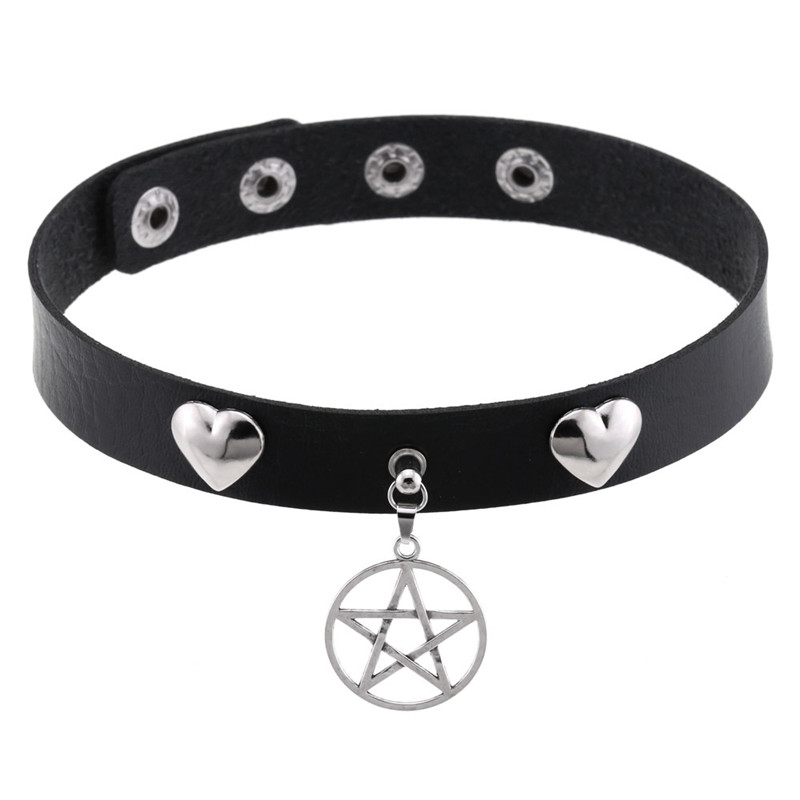 Kalung Pentagram Choker Gotik  - Goth Punk Spike Choker ulasan dan harga