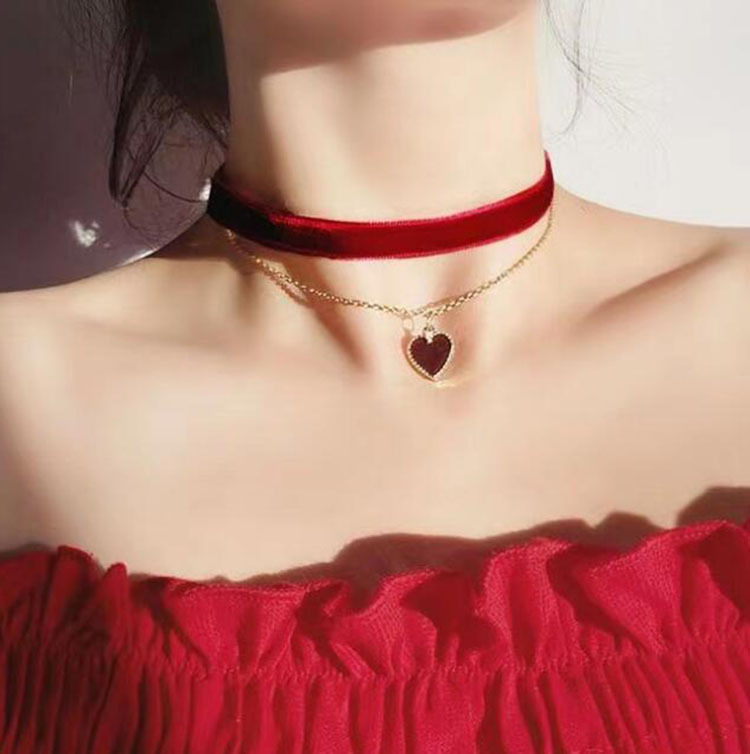 Kalung Choker Lapisan Ganda Ro - Layered Pendant Necklace Aesthetic ulasan dan harga