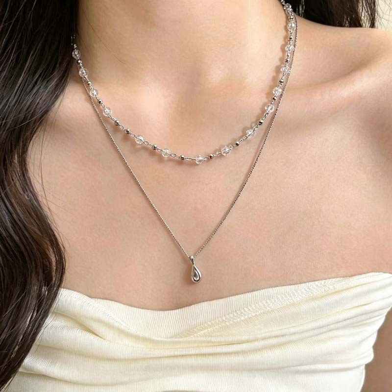Kalung Choker Kristal Transpar - Layered Pendant Necklace Aesthetic ulasan dan harga