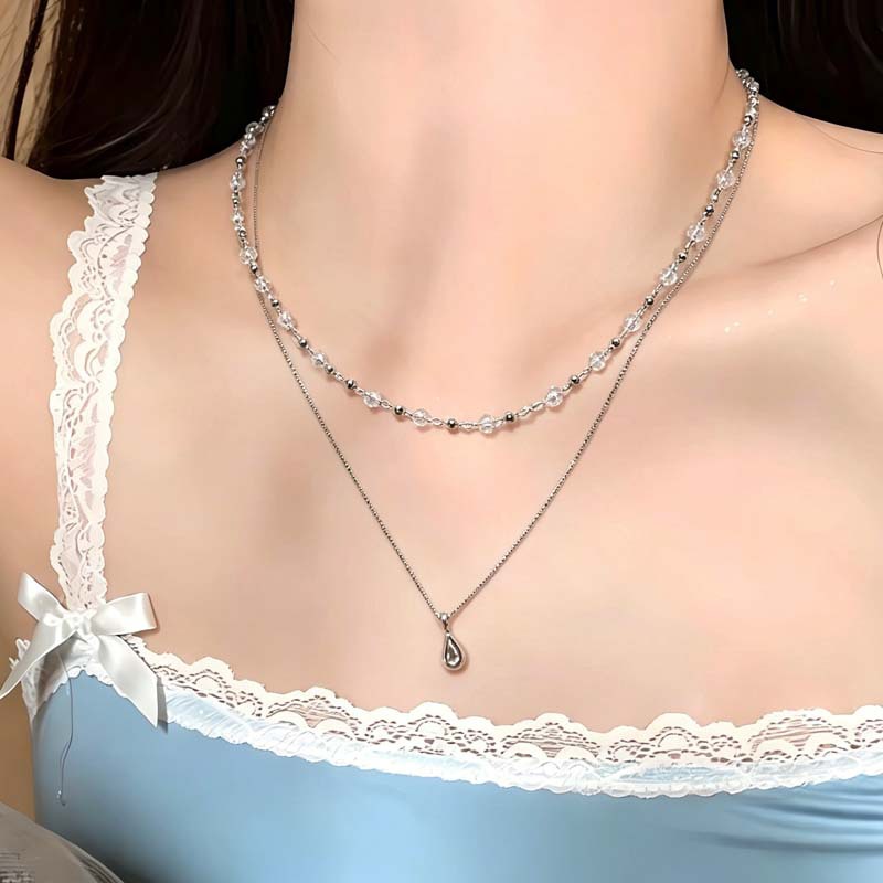 Kalung Choker Kristal Transpar - Layered Pendant Necklace Aesthetic ulasan dan harga
