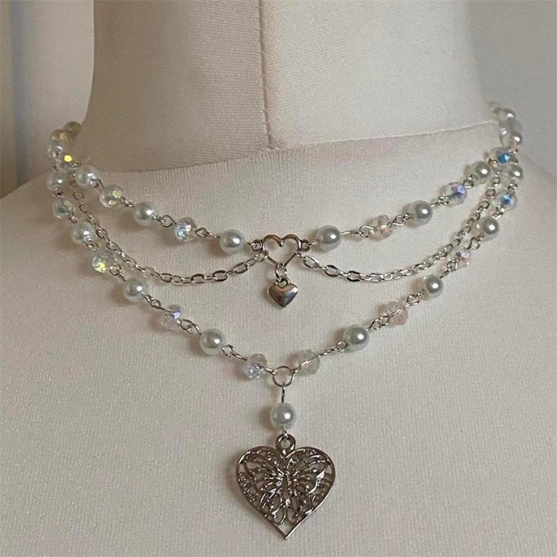 Kalung mutiara hati kupu-kupu  - Pearl Choker Necklace Vintage ulasan dan harga