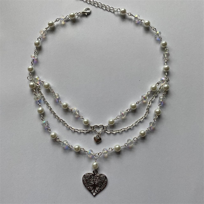 Kalung mutiara hati kupu-kupu  - Pearl Choker Necklace Vintage ulasan dan harga