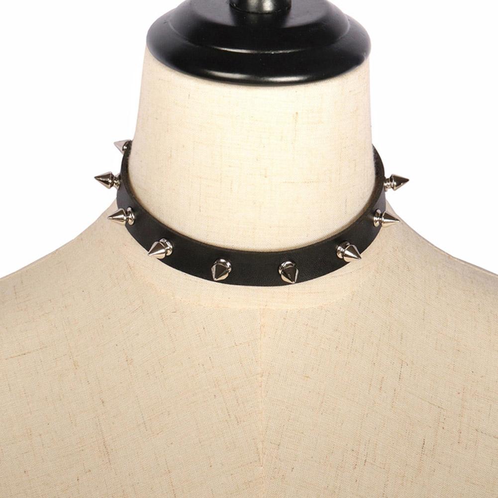 Kalung Choker Kulit PU Hitam U - Goth Punk Spike Choker ulasan dan harga